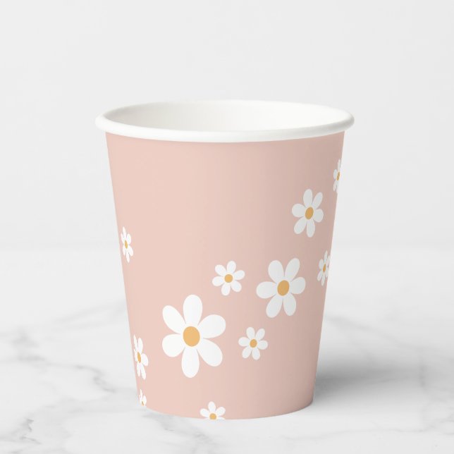 Retro Daisy Groovy Pink Paper Cups Pappbecher (Vorderseite)