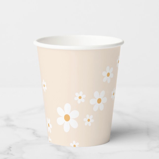 Retro Daisy Groovy tan Paper Cups Pappbecher (Vorderseite)