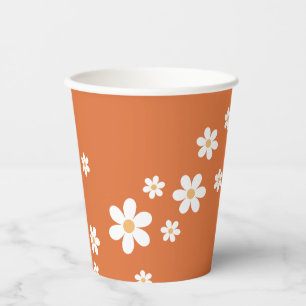 Retro Daisy Groovy verbrannte orangefarbene Papier Pappbecher