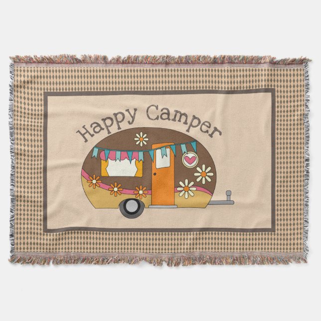 Retro Daisy Happy Camper Decke (Vorderseite)