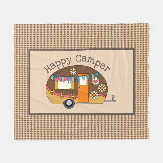 Retro Daisy Happy Camper Fleecedecke (Vorderseite (Horizontal))