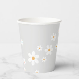 Retro Daisy hellgraue Babydusche Papiertüten Pappbecher