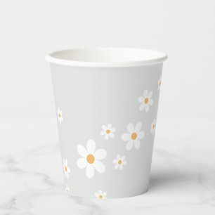 Retro Daisy hellgraue Babydusche Papiertüten Pappbecher