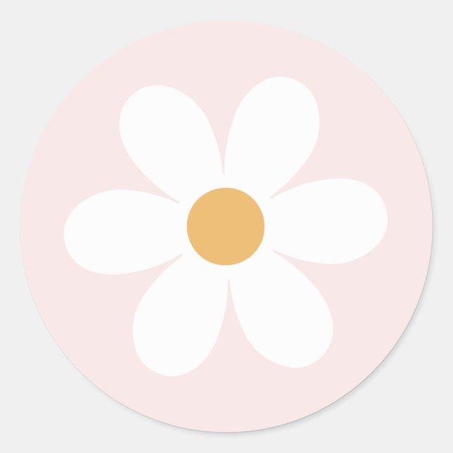 Retro daisy hellrosa boho runder aufkleber (Vorderseite)