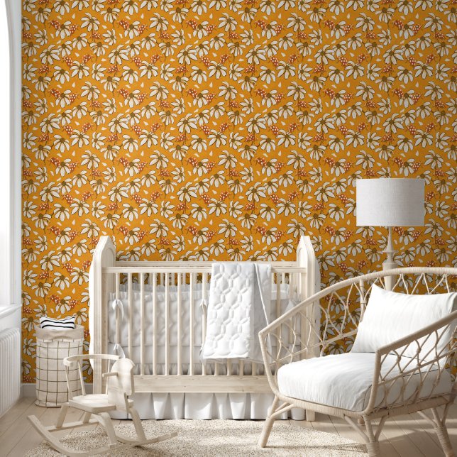 Retro Daisy & Ladybug Yellow Floral Tapete (Kinder)