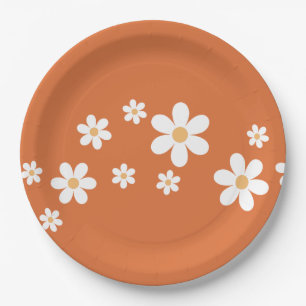 Retro Daisy Light verbrannte orangefarbene Blumenp Pappteller
