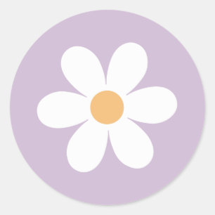 Retro Daisy lila Runder Aufkleber