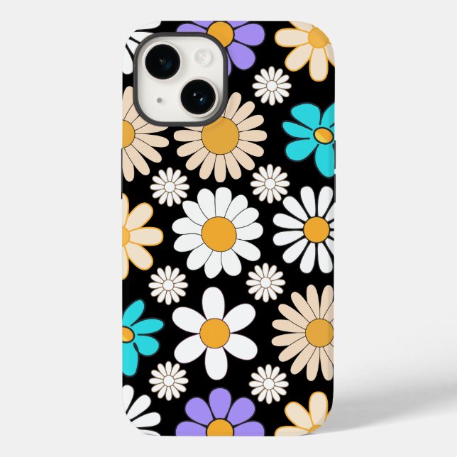 Retro Daisy Muster Simple.01. Black BG Case-Mate iPhone 14 Hülle (Rückseite)