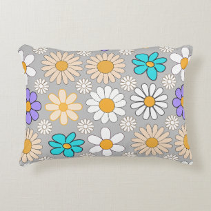 Retro Daisy Muster Simple.01. Gray BG Dekokissen