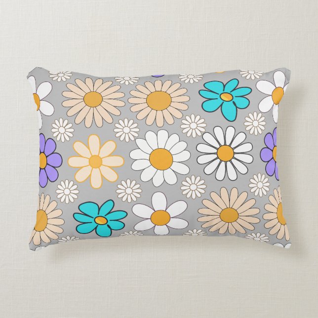 Retro Daisy Muster Simple.01. Gray BG Dekokissen (Vorderseite)