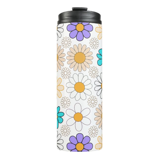 Retro Daisy Muster Simple.01. Kein BG Thermosbecher (Vorderseite)