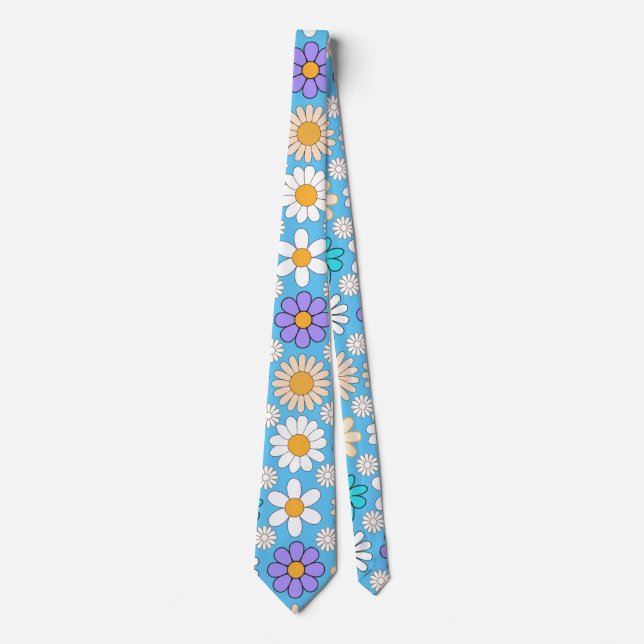 Retro Daisy Muster Simple.01. L Blue BG Krawatte (Vorderseite)