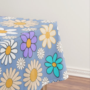 Retro Daisy Muster Simple.01. L Blue BG Tischdecke