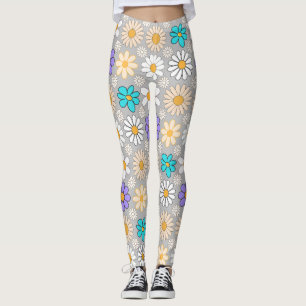 Retro Daisy Muster Simple.01. L Gray BG Leggings