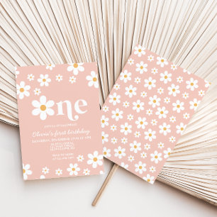 Retro Daisy One Floral 1er anniversaire Invitation