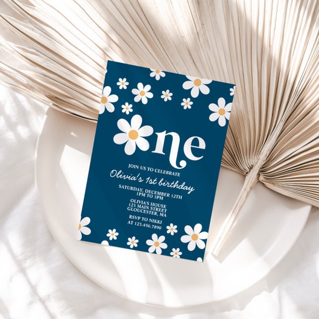 Retro Daisy One Floral 1er anniversaire Invitation (Créateur téléchargé)