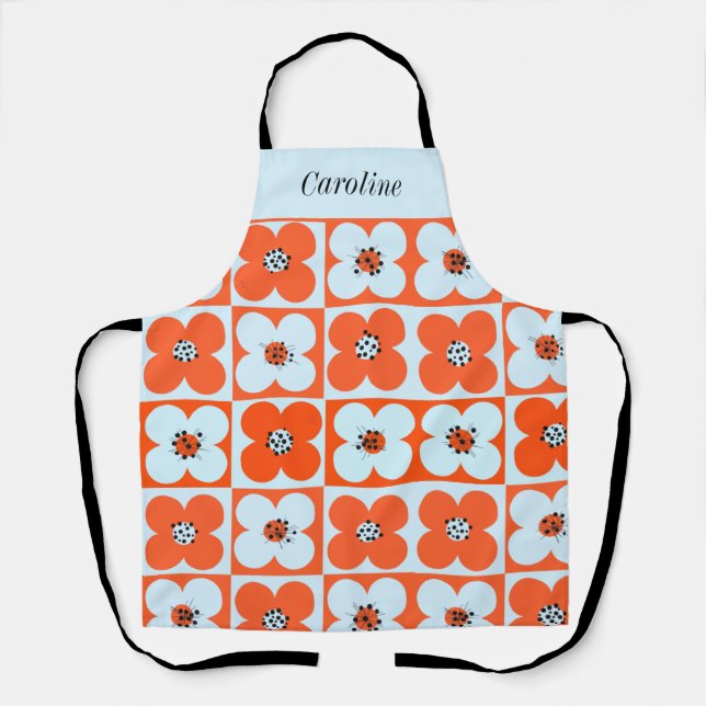 Retro Daisy Orange Boho Muster Custom Schürze (Vorderseite)