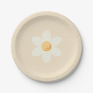 Retro Daisy Paper Plate 7" Round Boho Floral Par Pappteller