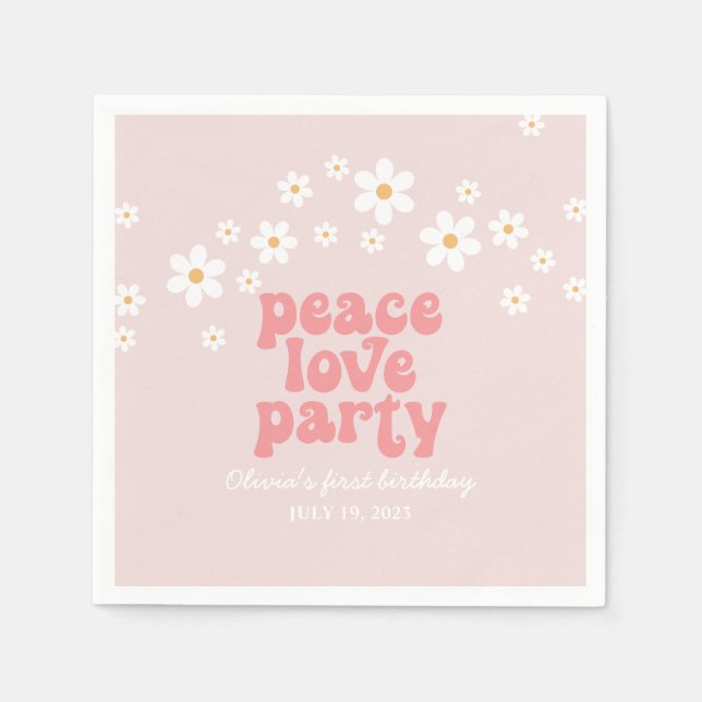 Retro Daisy Peace Liebe Party Geburtstag Serviette (Vorderseite)