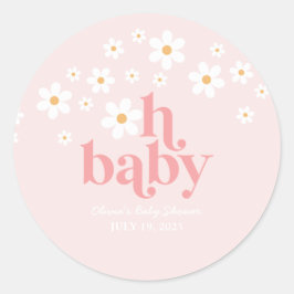 Retro Daisy Pink Baby Dusche Runder Aufkleber