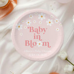 Retro Daisy Pink boho Baby in Bloom Baby Dusche Pappteller<br><div class="desc">Baby in Bloom! Retro inspirierte tagelange Baby Dusche Teller mit 70er Jahren Stil Gänseessen und boho Schriftart und Farben.</div>