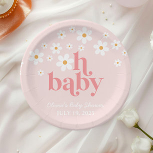 Retro Daisy Pink boho Babydusche Pappteller