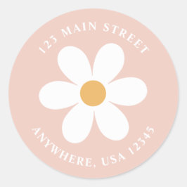 Retro daisy pink boho Rückadresse-Etikett Runder Aufkleber