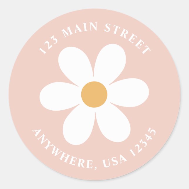 Retro daisy pink boho Rückadresse-Etikett Runder Aufkleber (Vorderseite)