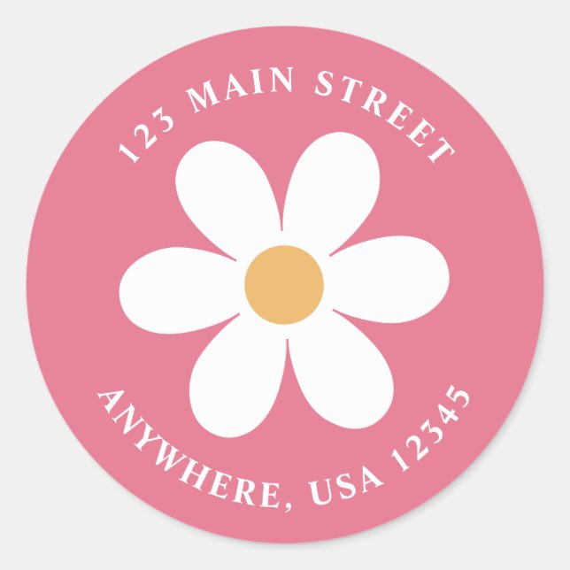 Retro daisy pink boho Rückadresse-Etikett Runder Aufkleber (Vorderseite)