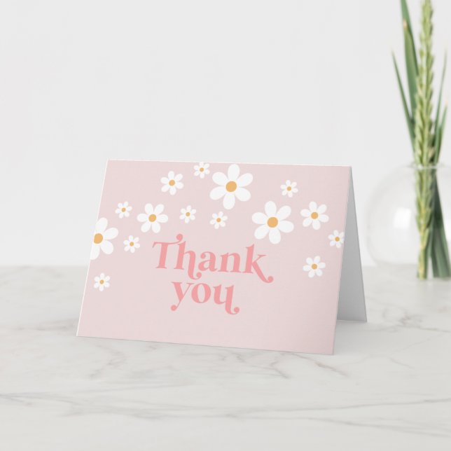 Retro Daisy Pink boho vielen Dank Dankeskarte (Vorderseite)