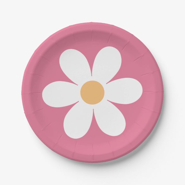 Retro Daisy Pink Classic Pappteller (Vorderseite)