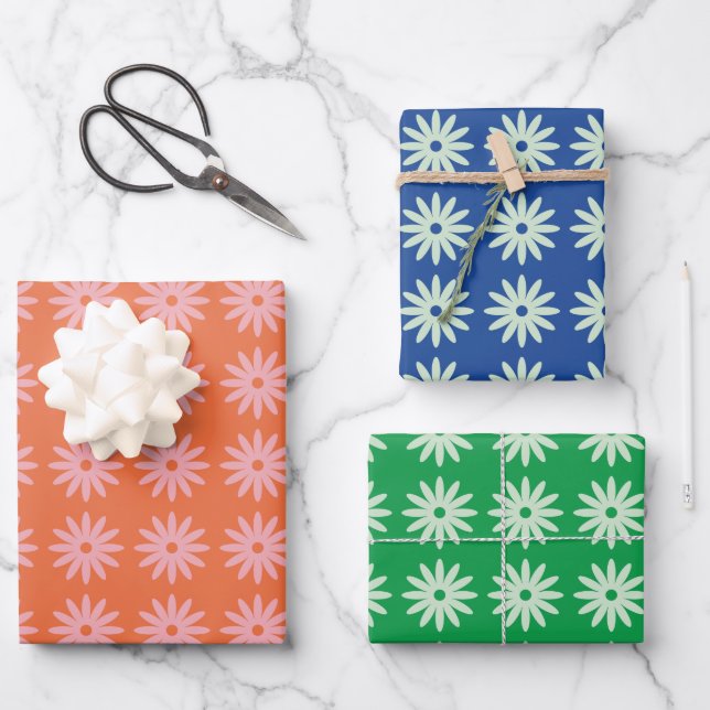 Retro Daisy Print Geschenkpapier Set (Vorderseite)