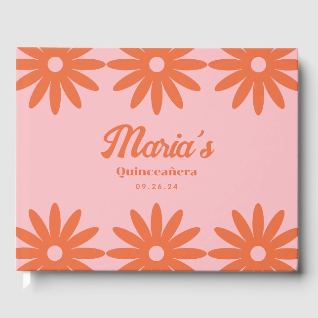 Retro Daisy Quinceanera Gästebuch (Vorderseite)