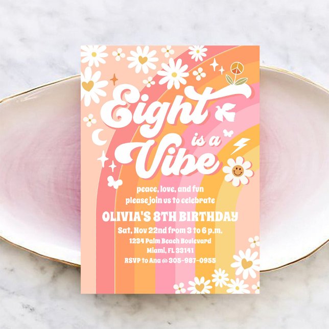 Retro Daisy Rainbow Birthday Invitation (Créateur téléchargé)