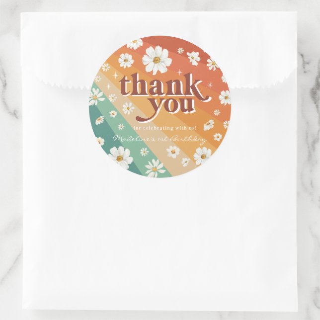Retro Daisy Rainbow Birthday Vielen Dank Runder Aufkleber (Tasche)