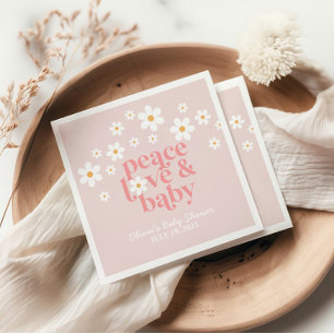 Retro Daisy Rosa Boho Frieden Liebe Baby Shower Serviette