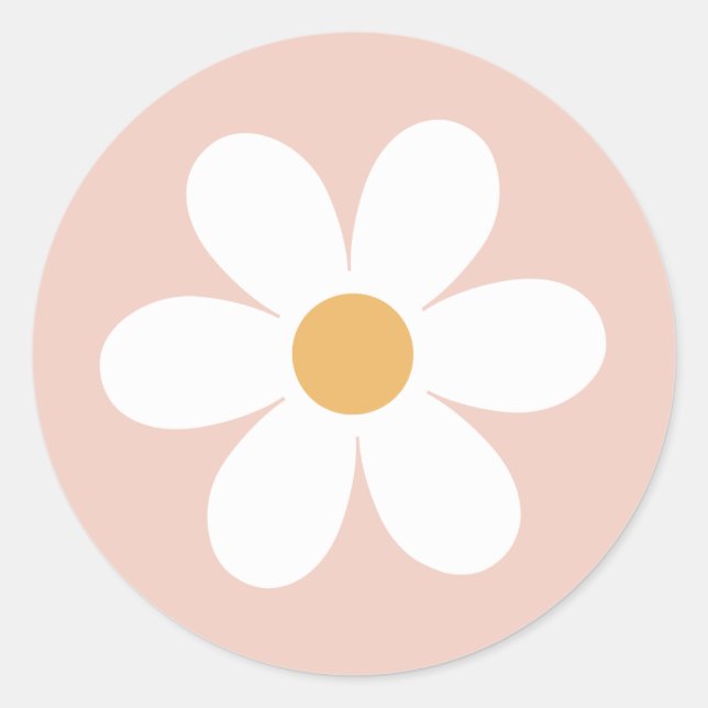 Retro daisy rosa boho runder aufkleber (Vorderseite)