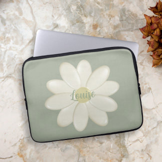 Retro Daisy Sage Green Individuelle Name Laptop Sl Laptopschutzhülle