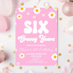 Retro Daisy Six Groovy Years 6th Birthday Party Einladung<br><div class="desc">This is a Pink Retro Daisy Six Groovy Years 6th Birthday Party Invitation.</div>