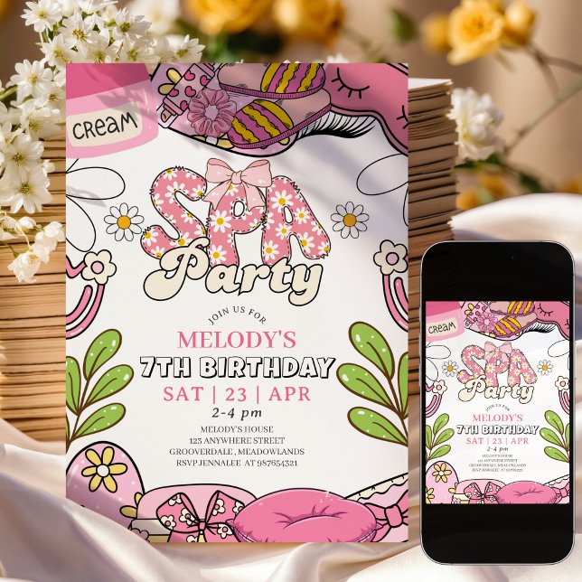 Retro Daisy Spa Party Birthday Invitation Einladung (Von Creator hochgeladen)