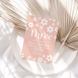 Retro Daisy THREE Florale 3. Geburtstagseinladung Einladung
