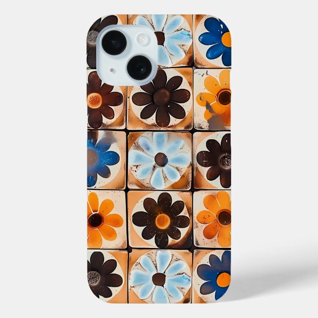 Retro Daisy Tile Pattern Handy Case (Rückseite)