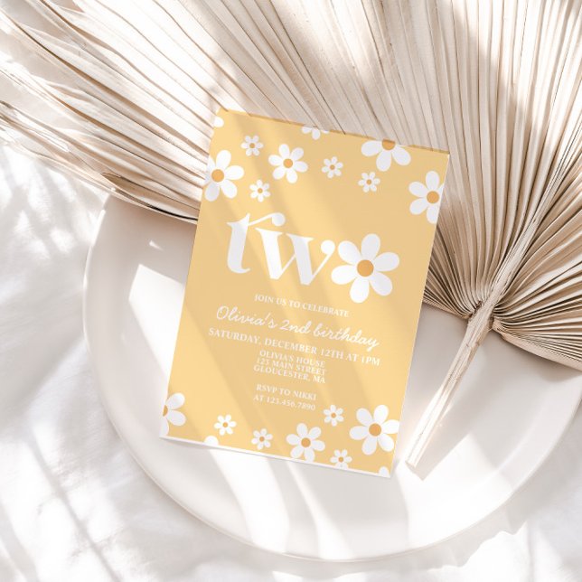 Retro Daisy Two Floral 2e Invitation anniversaire (Créateur téléchargé)