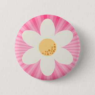 Retro Daisy und Pink Sunburst Boho Button