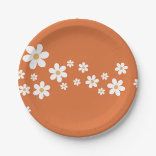 Retro Daisy verbranntes orangefarbenes Brautparty Pappteller