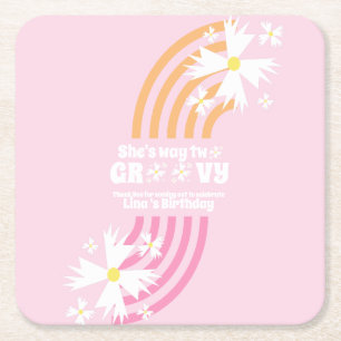 Retro Daisy Weg Zwei Groovy Regenbogen-Party Rechteckiger Pappuntersetzer