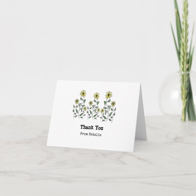 Retro Daisy Wildblumen HandGezeichnet Personalisie Dankeskarte (Vorderseite)