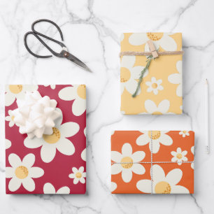 Retro Daisy Wrapping Paper Sheets   Groovy Floral Geschenkpapier Set