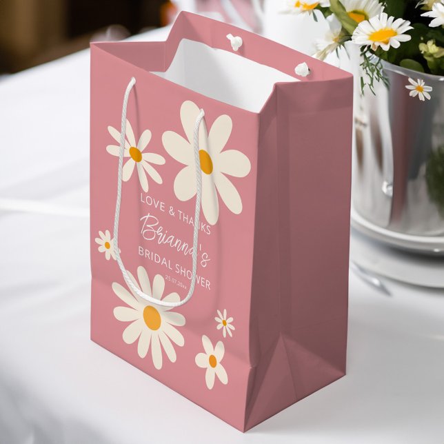 Retro daisy Wüste Rosa Brautparty Gefallen Gefalle Mittlere Geschenktüte (Burgundy roses sunflowers bridal party gifts seltzer can cooler)