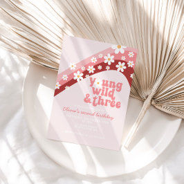 Retro daisy Young Wild Drei blühende Geburtstage Einladung